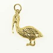 14K Yellow Gold Diamond Cut Pelican Coastal Shore Bird Charm/Pendant