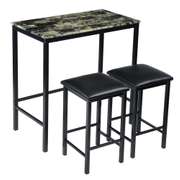 3 Piece Dining Table Set Table with 2 Leather Chairs