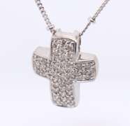 Dazzling White Gold Pave Diamond Cross on Saturn Chain
