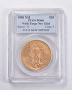 MS66 1908 NM $20 Saint-Gaudens Gold Double Eagle Wells Fargo NV PCGS