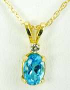 14K Blue Topaz & Diamonds Necklace & Earrings