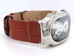 Philllip Stein Teslar Dual Time Zone Brown Leather Strap Watch