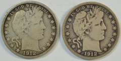 Sharp 1912-D & 1912-S Barber Half Dollars in Fine