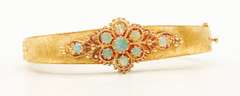 14kt Solid Yellow Gold and Opal Antique Bangle