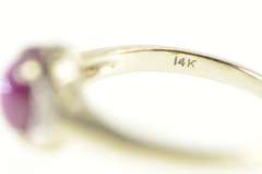 14K White Gold Oval Syn. Star Ruby Diamond 1940's Statement Ring