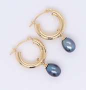 Elegant Black Fresh Water Pearl Tube Hoop Earrings