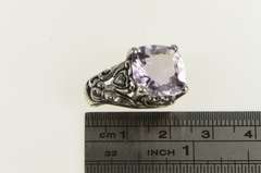 Sterling Silver Faceted Cushion Amethyst Ornate Statement Pendant