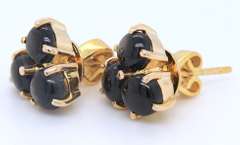 Beautiful Yellow Gold Three Stone Star Sapphire Stud Earrings