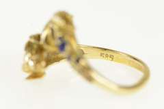 14K Yellow Gold Victorian Ornate Ram Capricorn Blue Enamel Ring