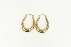 14K Yellow Gold Puffy Twist Retro Oval Statement Hoop Vintage Earrings