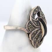 Vintage 925 Sterling Silver Marcasite and Black onyx Ring