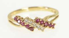 14K Yellow Gold Natural Ruby Diamond Bypass Vintage Band Ring