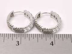 White Crystal Hinged Hoop Earrings In Sterling Silver