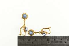 18K Yellow Gold 1940's Sim. Sapphire Ornate Floral Dangle Earrings