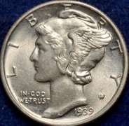 1939 Mercury Dime BU