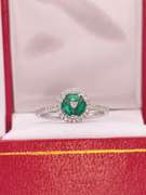 18KT SOLID WHITE GOLD, EMERALD, & DIAMOND RING