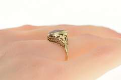 10K Yellow Gold Art Nouveau Ornate Filigree Amethyst Cocktail Ring