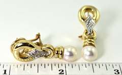 Elegant Pearl and Diamond 14K Earrings