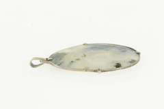 Sterling Silver Oval Moss Agate Palm Stone Bezel Pendant