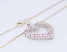 Vintage 925 Sterling Silver Cubic Zirconia Heart Shaped Pendant on Chain