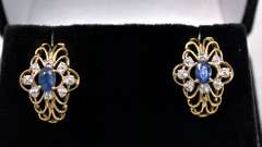 Dazzling Blue Sapphire Earring in 14K Yellow Gold
