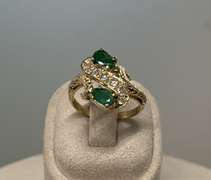 14kt Solid Yellow Gold, Emerald and Diamond Ring