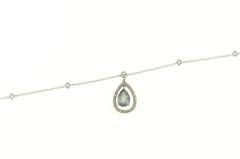 10K White Gold Pear Blue Topaz Diamond Accent Halo Chain Necklace