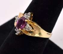 Stunning Rhodolite with Diamonds Ring In Yellow Gold
