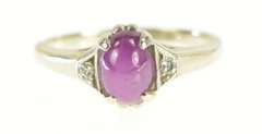 14K White Gold Oval Syn. Star Ruby Diamond 1940's Statement Ring