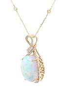 New 12.57ct Ethiopian Opal and 0.46ctw Diamond Frame Pendant Necklace in 14K