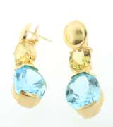 Aquatic Deep Blue Topaz Earrings with Citrine Quartz and 18k Gold