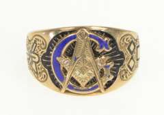 10K Yellow Gold Victorian Masonic G Compass Square Enamel Ring
