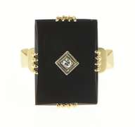 14K Yellow Gold Retro Squared Black Onyx Diamond Accent Ring