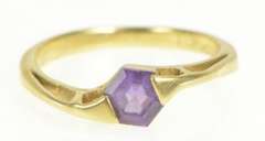 14K Yellow Gold Hexagon Amethyst Honeycomb Bypass Ring