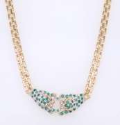 Graceful Emerald with Diamond Panther Necklace on Panther Link Chain