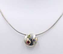 Tiffany & Co Disc Pendant with Colored Gems on Snake Chain