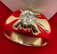 CERTIFIED MEN'S 14K GOLD AND DIAMOND SOLITAIRE RING.