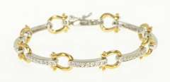14K Yellow Gold Two Tone Bar Greek Omega Link CZ Tennis Bracelet