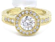 Fancy Yellow Gold 1ctw RBC Halo Diamond Engagement Ring