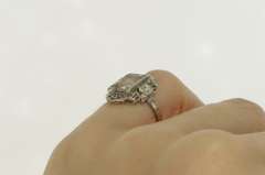 14K White Gold Art Deco Filigree CZ Diamond Accent Vintage Ring