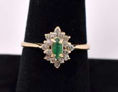 Lovely Emerald Ring with Diamonds In 14K Yellow Gold