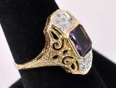 Sparkling Purple Amethyst With Diamonds In 14K Yellow Gold