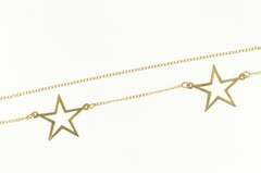 14K Yellow Gold Five Pointed Star Cut Out Fashion Chain Link Necklace