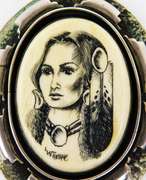 Large Signed Native American Sterling Scrimshaw Pendant