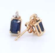 Stunning Yellow Gold Emerald Cut Sapphire and Diamond Earrings