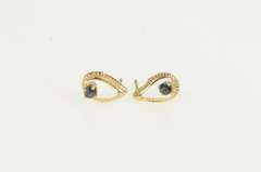 14K Yellow Gold Garnet Tear Drop Filigree Retro Stud Earrings