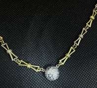 GORGEOUS 14K TWO TONE (YELLOW/WHITE) GOLD DIAMOND BALL PENDANT LINK NECKLACE