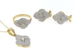 Masterpiece 18kt CZ Basket Weave Necklace, Ring and Earrings