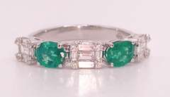 18kt Solid White Gold, Emerald, & Diamond Band Ring