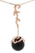 Black Onyx and 0.20ctw Diamond Ball Art Deco Pendant Necklace in 14K
